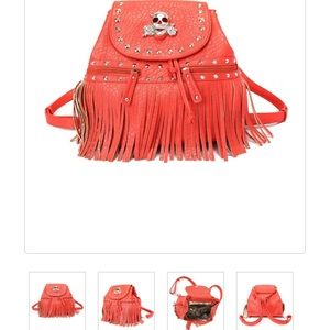✨Brick Red Skull Fringe Backpack Purse *NEW*